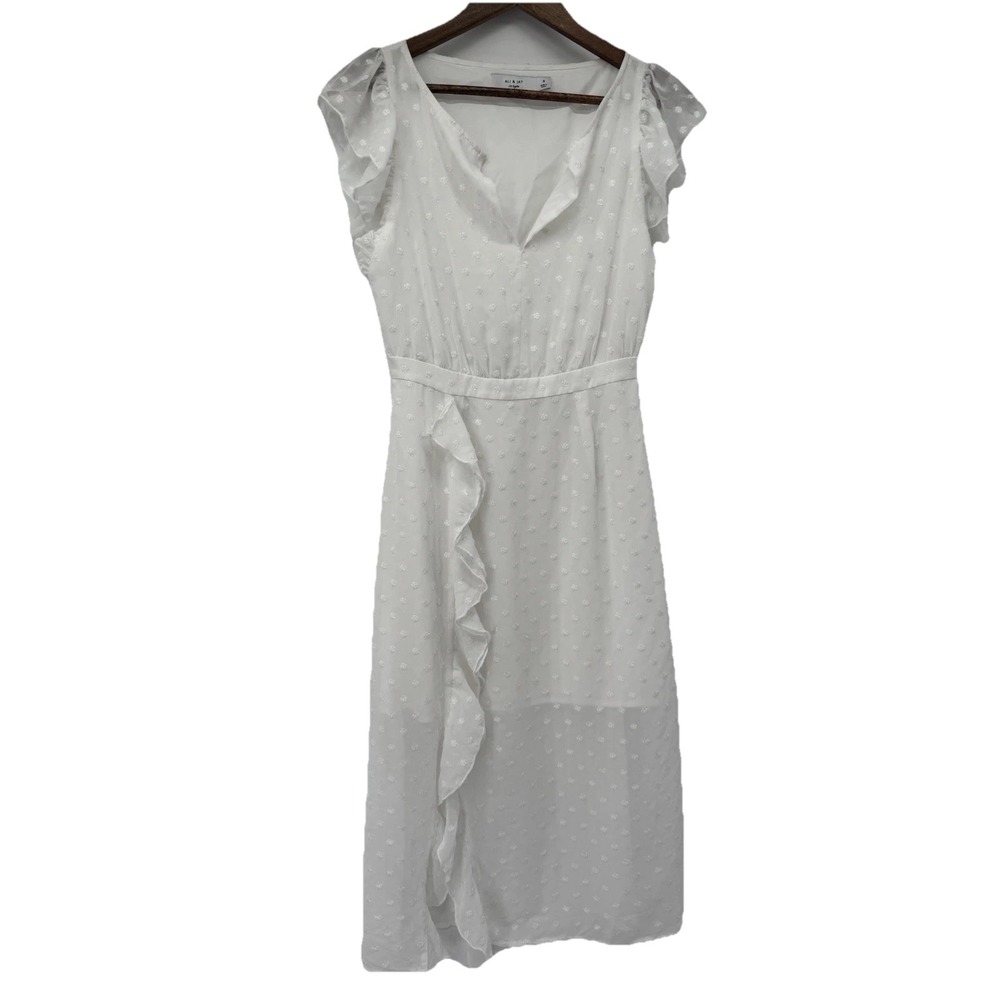 Ali & Jay White Eyelet‎ Ruffle Polka dot Sheer Wedding Beachy Midi Vacation